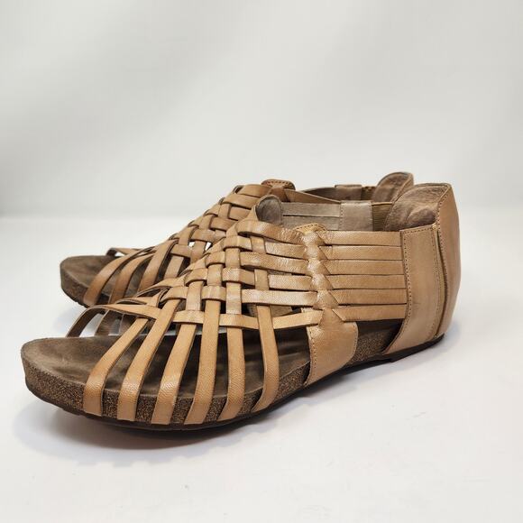 Chocolat Blu Vivienne Tan Woven Leather Ankle Sandal Cork Women Size 10 Slip On - Picture 4 of 8